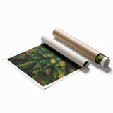 Rolled print artwork depicting a serene landscape with trees in soft earth tones, designed for wall decor, showcasing nature's beauty and tranquility. Perfect for home or office decoration, this piece adds a calming touch to any space.