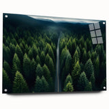 Acrylic glass wall art featuring a vibrant landscape design with trees, displayed from a side view. The collection showcases a modern aesthetic, ideal for home decor.