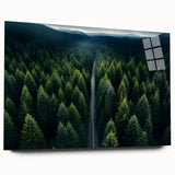 Acrylic wall art featuring a vibrant landscape design with lush green trees, displayed elegantly in a side view without pins, perfect for modern home decor.