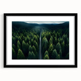 Framed wall art showcasing a serene landscape with trees, featuring a black mat and sleek black frame, perfect for home decor and nature lovers.