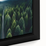 Close-up of a framed canvas artwork showcasing a vibrant landscape with lush trees, perfect for home decor. The design emphasizes natural beauty and tranquility, ideal for enhancing any living space.