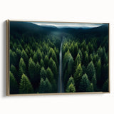 Framed canvas wall art showcasing a serene landscape with trees, featuring a gold frame and a side view, perfect for enhancing home decor aesthetics.