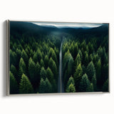 Framed canvas wall art showcasing a serene landscape with trees, featuring a silver frame, perfect for enhancing modern home decor and creating a tranquil atmosphere.