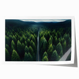 Vibrant rolled print showcasing a serene landscape with lush green trees and a tranquil blue sky, perfect for adding a touch of nature to home decor.