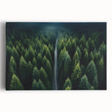 Stretched canvas wall art showcasing a vibrant landscape with trees, featuring rich greens and earthy tones, designed to enhance home decor with nature-inspired aesthetics.