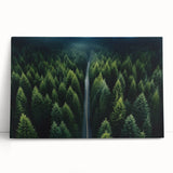 Stretched canvas wall art featuring a serene landscape with vibrant trees and a calming blue sky, ideal for home decor and nature-themed interiors.