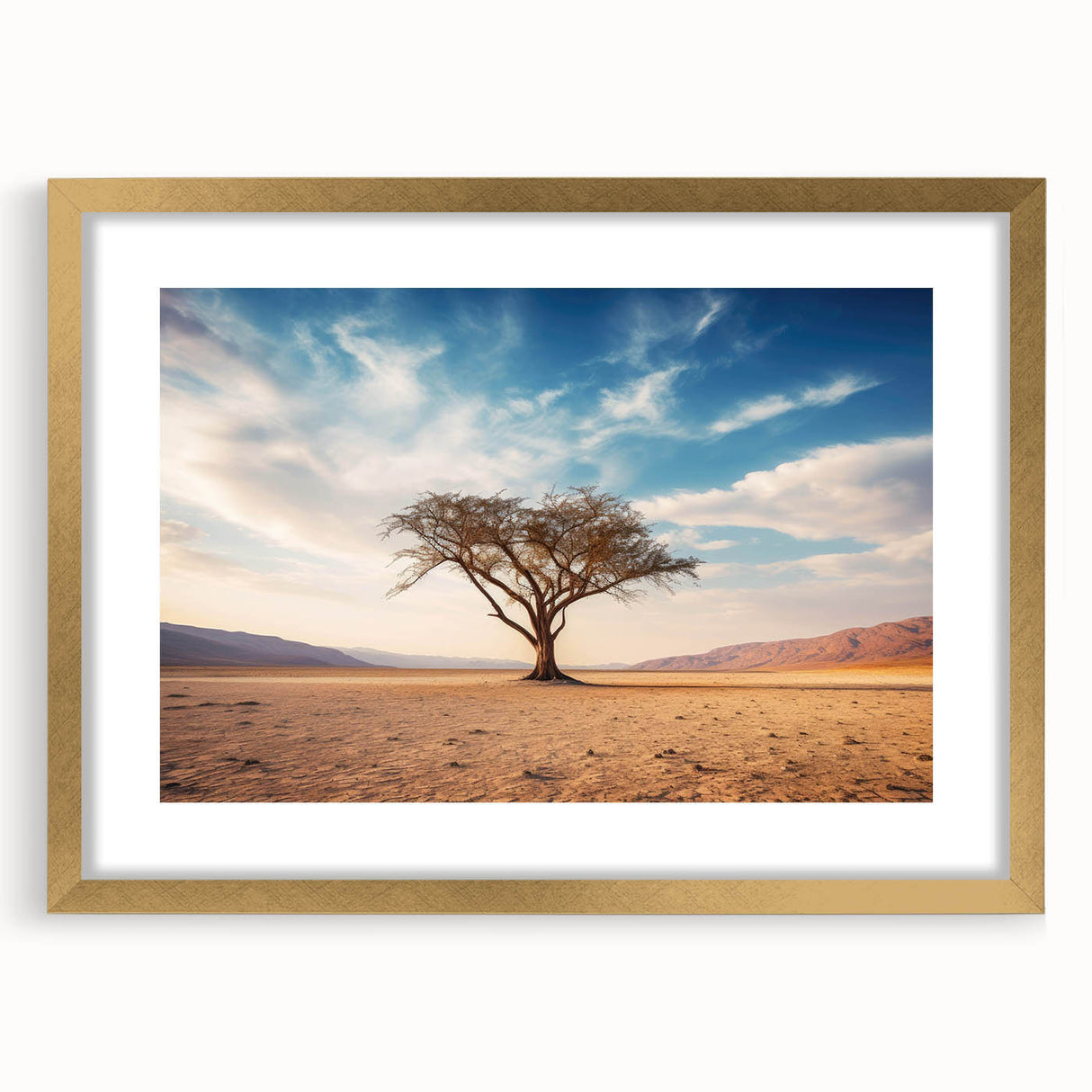 Elegant wall art collection featuring a framed landscape design of trees with a gold mat, showcasing a serene nature scene, perfect for home decor.