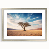 Framed wall art collection showcasing a serene landscape with trees, elegantly matted and presented in a silver frame, ideal for home decor enhancement.
