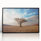 Framed acrylic wall art showcasing a serene landscape with trees, featuring a black frame and clear front view, perfect for modern home decor.