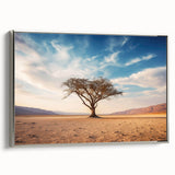 Framed canvas wall art showcasing a serene landscape with trees, featuring a silver frame and elegant design, perfect for home decor enhancement.