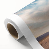 Rolled canvas artwork showcasing a serene landscape of lush green trees against a calming blue sky, ideal for home decor, enhancing tranquility and nature vibes.