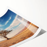 Vibrant rolled print showcasing a serene landscape with lush green trees and a colorful sky, ideal for home decor enhancement and nature-themed art collections.