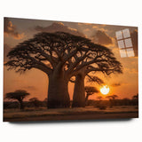 Acrylic glass wall art displaying a vibrant landscape with colorful trees, viewed from the side, showcasing its sleek design and modern aesthetic ideal for home decor.