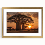 Elegant gold-framed artwork featuring a serene landscape with lush green trees and a tranquil atmosphere, perfect for enhancing home decor aesthetics.
