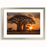 Framed silver wall art showcasing a serene landscape with trees, elegantly matted, perfect for modern home decor and nature enthusiasts. Ideal for enhancing living spaces.