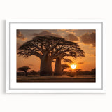 Framed wall art showcasing a serene landscape design with trees, featuring a white mat and sleek frame, perfect for modern home décor and nature enthusiasts.