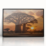 Framed wall art featuring a serene landscape design with trees, presented in a sleek black frame, ideal for adding elegance to home decor.