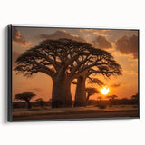 Framed canvas wall art showcasing a serene landscape with lush green trees, featuring a sleek black frame that enhances its modern aesthetic. Ideal for home decor.