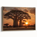 Framed wall art featuring a serene landscape with trees, set against a gold border, showcasing a modern design ideal for home decor enhancement.