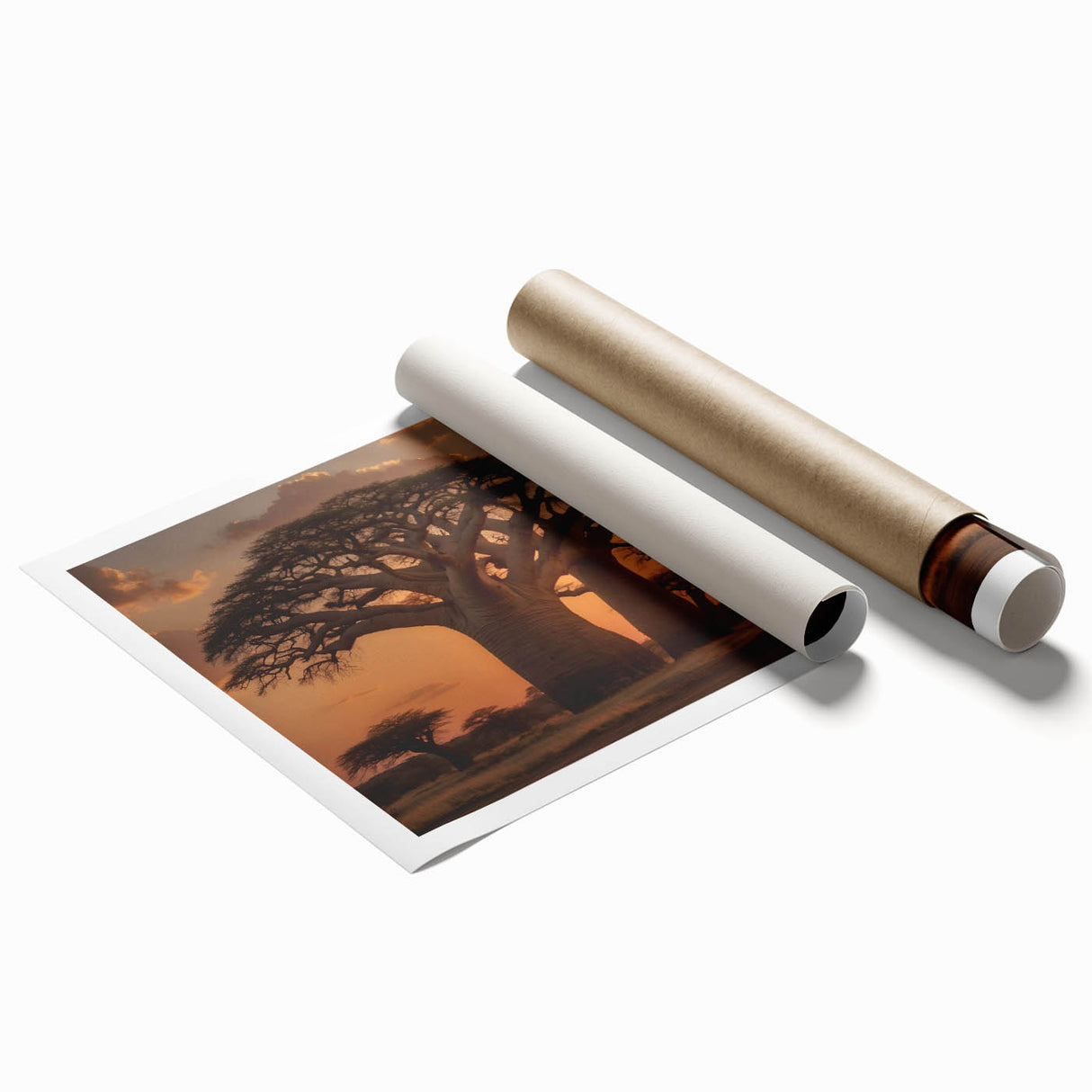 Elegant rolled print of a landscape wall art collection showcasing vibrant green trees and serene nature scenery, designed to add a calming touch to home decor.