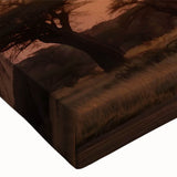 Close-up of a vibrant stretched canvas artwork showcasing a serene landscape with lush green trees, ideal for home decor and nature lovers, emphasizing tranquility and beauty.