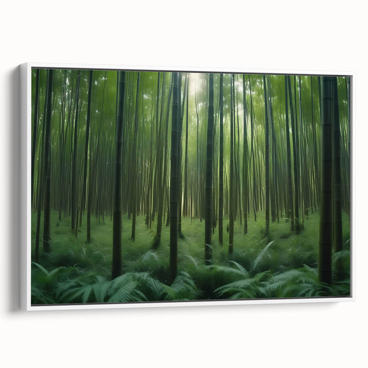 Framed canvas wall art collection showcasing a serene landscape with trees, presented in a white frame, ideal for home decor and modern interiors.