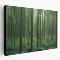 Stretched canvas wall art showcasing a vibrant landscape design with trees, featuring rich greens and earthy tones, ideal for enhancing home decor.