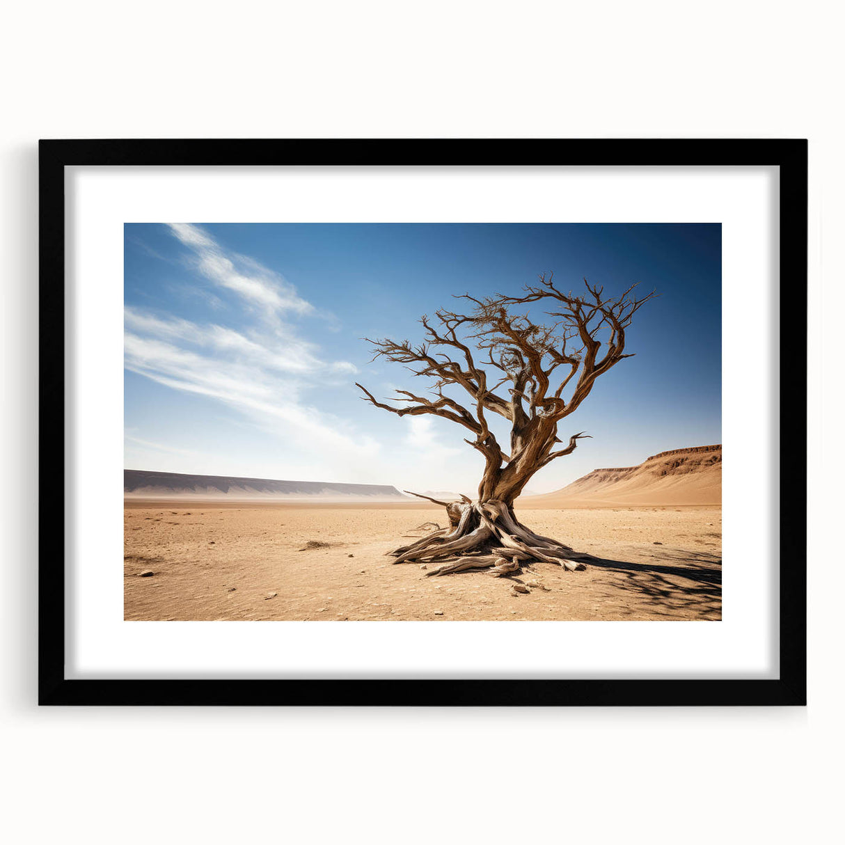 Framed wall art collection featuring a serene landscape with trees, presented in a stylish black frame and mat, perfect for modern home decor and nature enthusiasts.