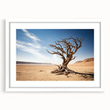 Framed wall art featuring a serene landscape with trees, displayed in a white mat and frame, ideal for home decor and nature enthusiasts, showcasing vibrant colors and intricate details.