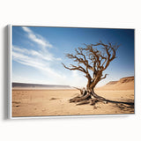 Framed canvas wall art showcasing a serene landscape with trees, featuring a white frame and side view display, perfect for home decor enhancement.