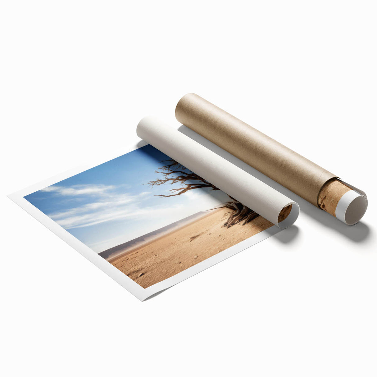 Stunning landscape wall art print featuring vibrant trees against a serene backdrop, rolled and ready for display. Ideal for enhancing home decor with natural beauty.