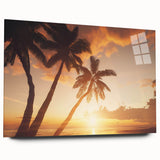 Acrylic glass wall art featuring a serene landscape with vibrant green trees and a clear blue sky, showcasing a side view design perfect for modern decor.