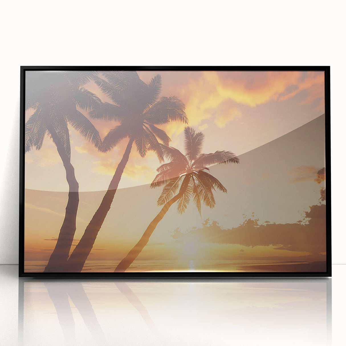 Framed wall art featuring a serene landscape design with vibrant trees, showcased in a sleek black frame, ideal for modern home decor. Perfect for enhancing any living space or office with a touch of nature-inspired elegance.