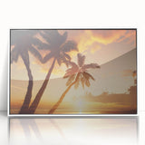 Framed acrylic wall art featuring a vibrant landscape design with lush trees, displayed against a sleek white background, ideal for modern home decor.