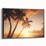 Framed canvas wall art showcasing a serene landscape with trees, featuring a sleek black frame and a side view perspective, perfect for home decor.