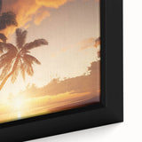 Framed canvas wall art showcasing a close-up of vibrant green trees against a soft blue sky, adding a serene touch to home decor. Perfect for nature lovers.