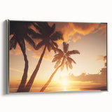 Framed canvas wall art showcasing a serene landscape with trees, featuring a silver frame that enhances the artwork, ideal for home decor and nature enthusiasts.