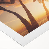 Vibrant rolled canvas artwork showcasing a serene landscape with lush green trees and a tranquil blue sky, ideal for home decor and nature lovers.