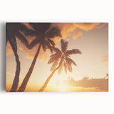 Stretched canvas wall art featuring a serene landscape with vibrant green trees and a tranquil blue sky, perfect for enhancing home decor and creating a calming atmosphere.