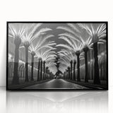 Framed acrylic wall art depicting a serene landscape with trees, showcasing a sleek black frame and vibrant colors, perfect for modern home decor.