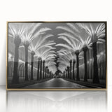 Framed acrylic wall art featuring a vibrant landscape design with trees, highlighted by a gold frame, perfect for home decor and enhancing interior aesthetics.