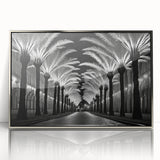 Framed acrylic wall art showcasing a contemporary landscape design with vibrant trees, set against a sleek silver frame, perfect for modern home decor.