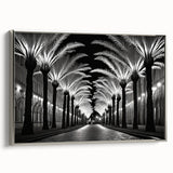 Framed wall art featuring a serene landscape with tall trees and silver accents, enhancing home decor with a modern touch. Ideal for nature enthusiasts seeking elegance.