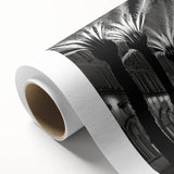 Rolled canvas artwork showcasing a vibrant landscape design with lush green trees and a serene sky, perfect for home decor enhancement and artistic inspiration.