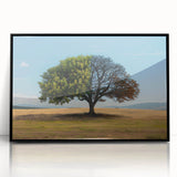 Framed acrylic wall art featuring a vibrant landscape design with trees, showcased in a sleek black frame. Perfect for enhancing modern home decor with nature inspiration.