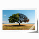 Vibrant rolled print showcasing a serene landscape with lush green trees and a tranquil blue sky, ideal for enhancing home decor or office spaces. Perfect for nature enthusiasts and art lovers.