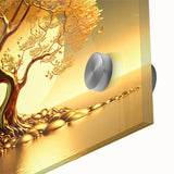 Close-up of a stunning acrylic glass wall art piece showcasing a vibrant landscape with lush green trees, designed to enhance modern home decor with its intricate details and colors. Perfect for nature lovers seeking to add a serene touch to their living space.