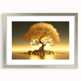 Framed wall art collection showcasing a serene landscape with trees, featuring a silver mat and frame, ideal for enhancing home decor with nature-inspired elegance.