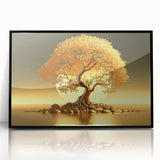 Framed acrylic wall art featuring a serene landscape with vibrant trees, set in a sleek black frame, perfect for enhancing modern home decor.