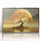Framed acrylic wall art showcasing a serene landscape with trees, designed in a modern style featuring silver accents, ideal for contemporary home decor.